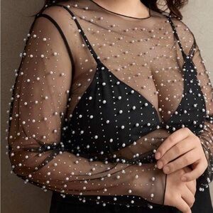 Sheer pearl and rhinestone going out top